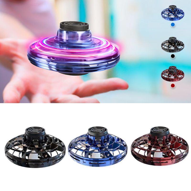 Mini Fingertip Gyro Interactive Decompression Toy Drone LED UFO Type Flying Helicopter Spinner Toy Kids - whitelectronic