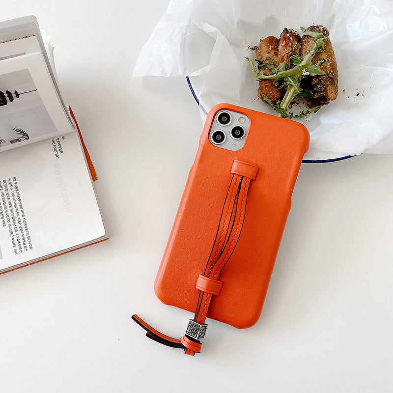 Three Bread Leather Wrist Strap Phone Case - whitelectronic