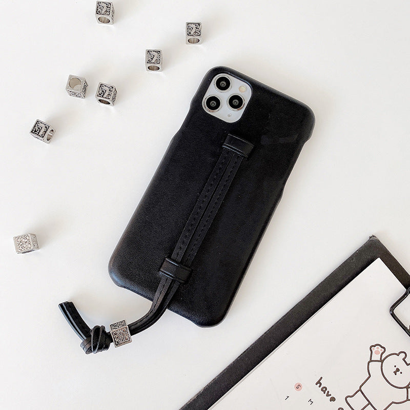 Three Bread Leather Wrist Strap Phone Case - whitelectronic