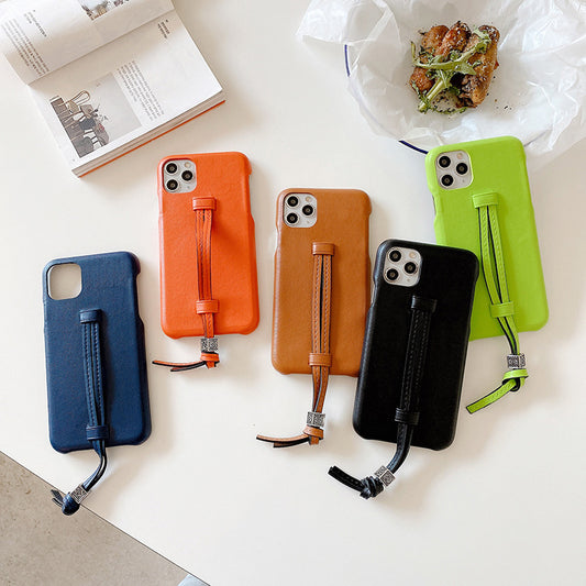 Three Bread Leather Wrist Strap Phone Case - whitelectronic