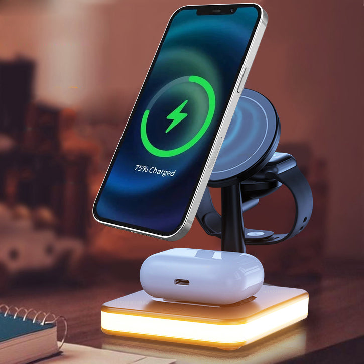 New Magnetic Wireless Charger Three-in-One Night Light Phone Holder - whitelectronic