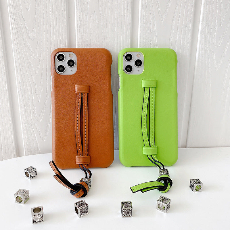 Three Bread Leather Wrist Strap Phone Case - whitelectronic