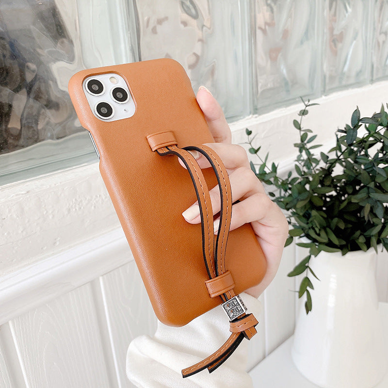 Three Bread Leather Wrist Strap Phone Case - whitelectronic